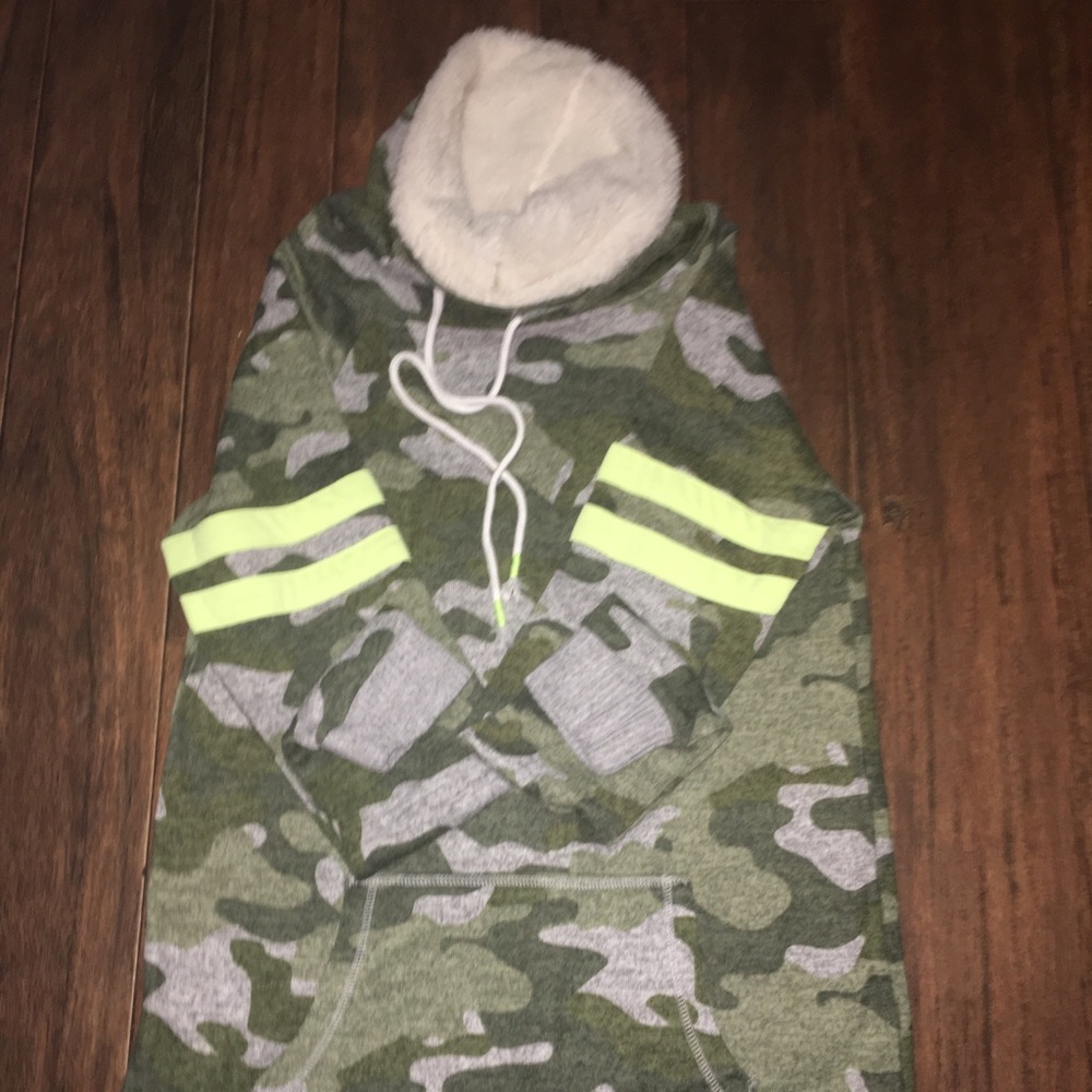 Camo & Grey Furry Cowneck Pullover Sweater